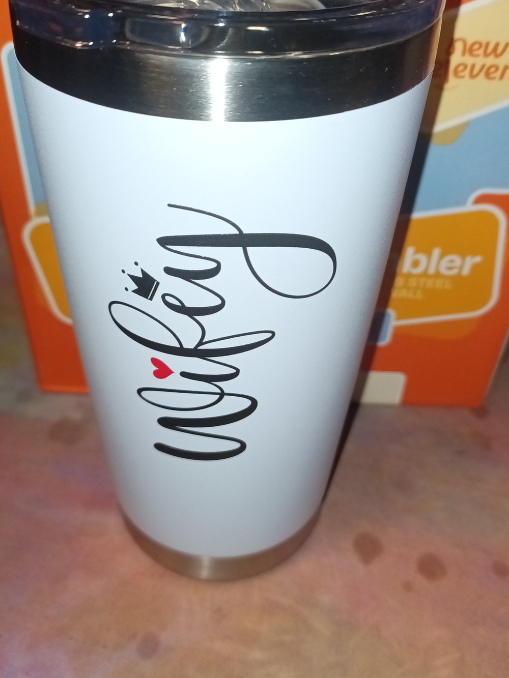 White Personalized 'Wifey' Travel Tumbler with Heart Accent